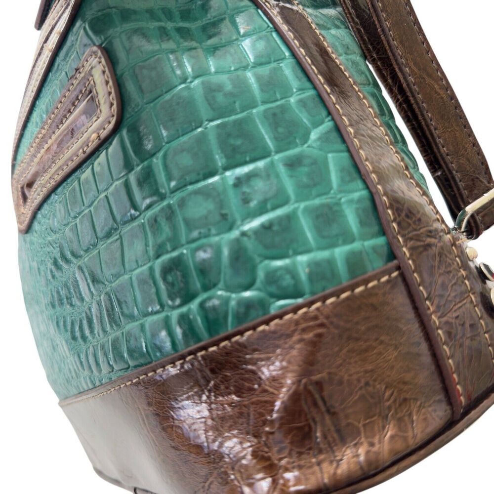 Vintage Madi Clare MC Emerald Green Croc Leather Rhinestone Shoulder Purse. - Picture 11 of 13